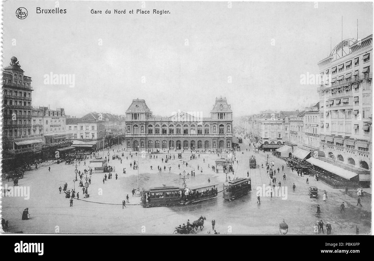 1087 Nel cartolina Gare du Nord et Place Rogier Foto Stock