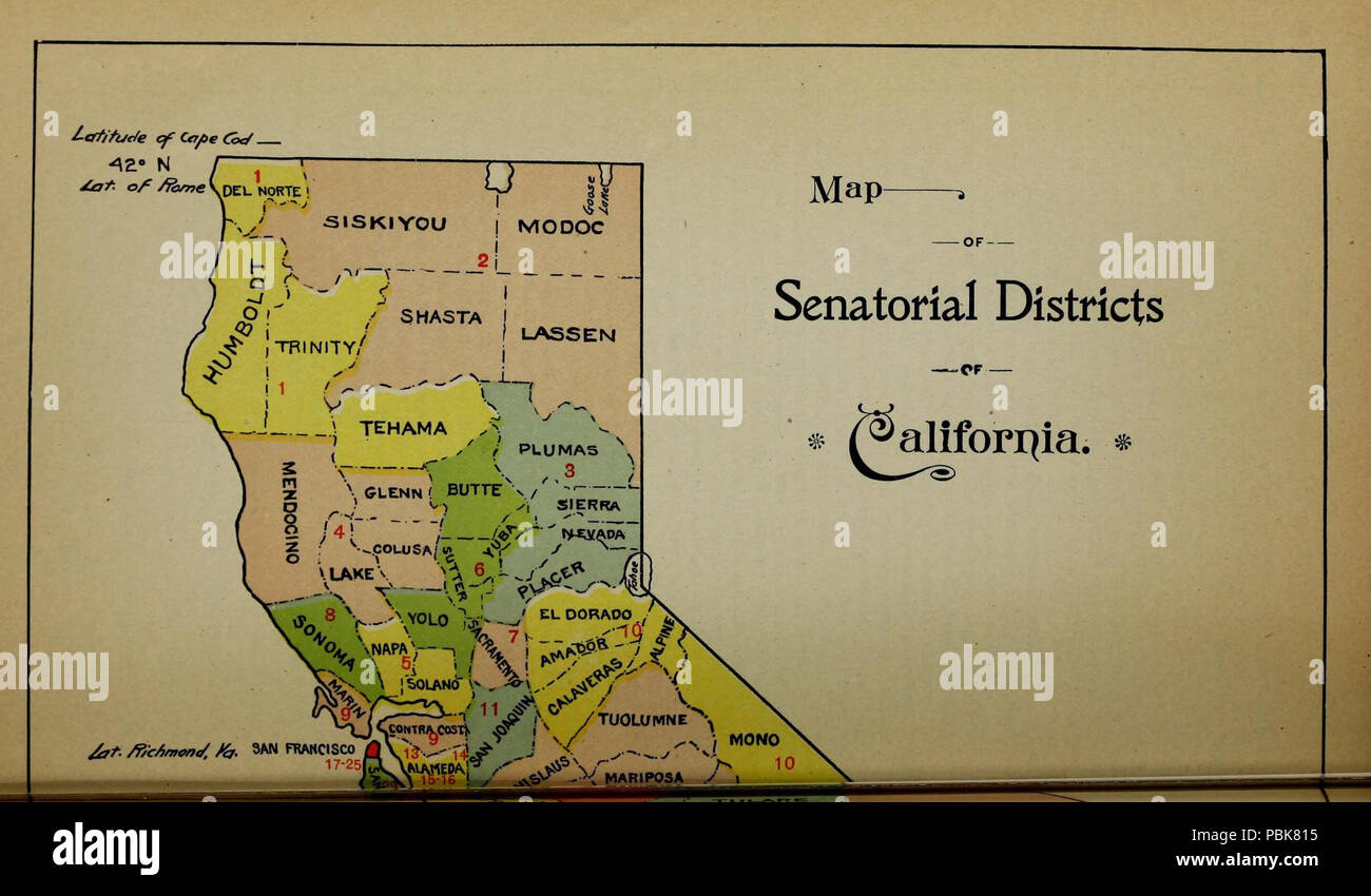 994 Mappa dei distretti senatoriale della California (1909) Foto Stock