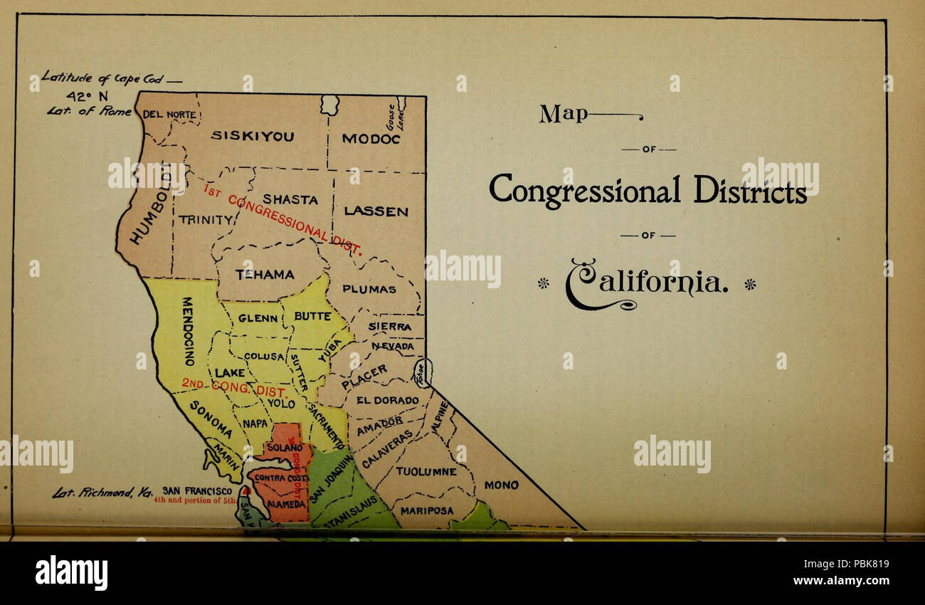 993 Mappa di distretti della California (1909) Foto Stock