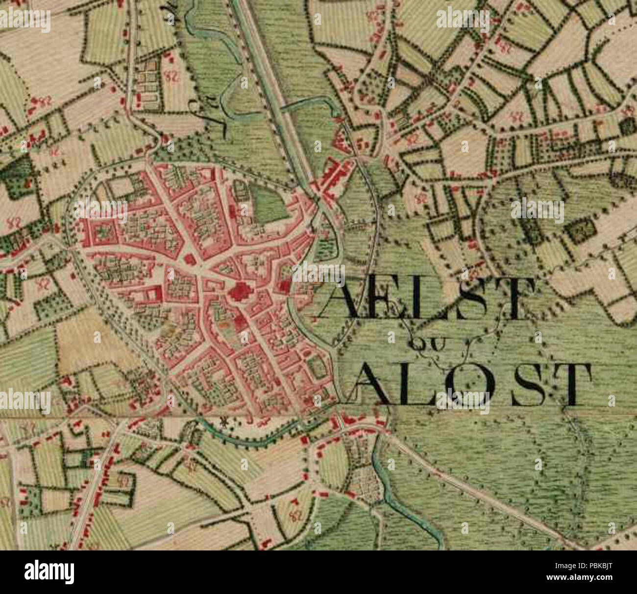 Aalst Belgio ; Ferraris Mappa. Foto Stock