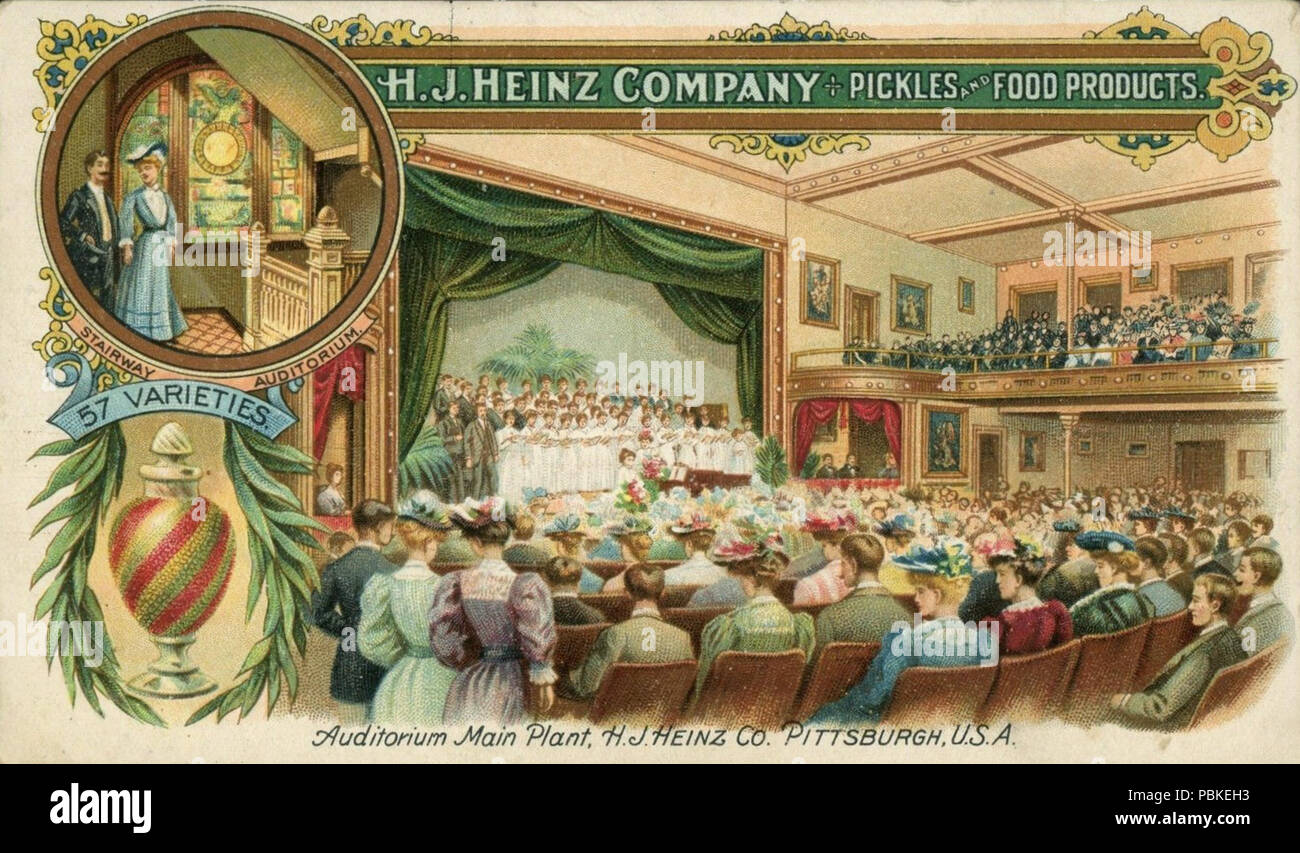. Auditorium, il principale impianto di H. J. Heinz Co., Pittsburgh; Cartolina pubblicitaria di H. J. Heinz Co. giro di 19/20secolo 750 Heinz auditorium principale impianto cartolina di Pittsburgh Foto Stock