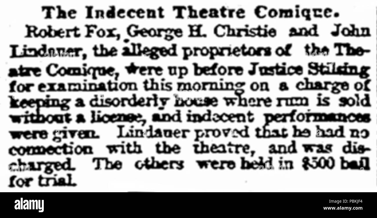 838 Giovanni Giacobbe Lindauer (1840-1888) presso il Teatro Comique in Jersey ufficiale il 17 maggio 1882 Foto Stock