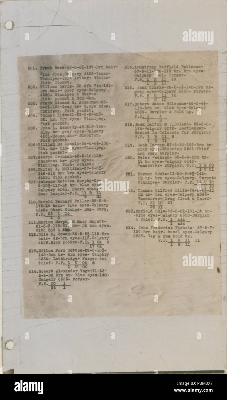 786 Dipartimento di identificazione, Calgary - Identificazione penale Libro - 7 (HS85-10-38280-7) Foto Stock