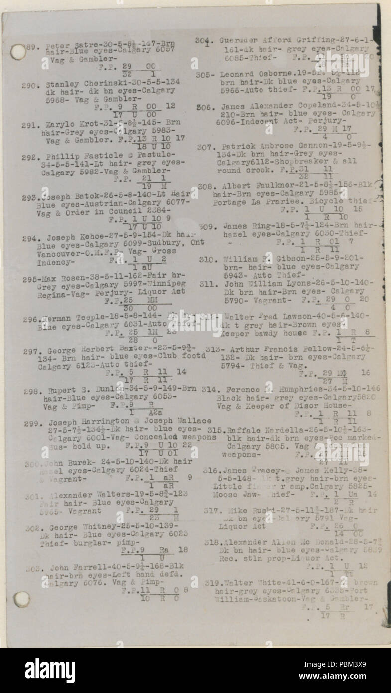 786 Dipartimento di identificazione, Calgary - Identificazione penale Libro - 9 (HS85-10-38280-9) Foto Stock