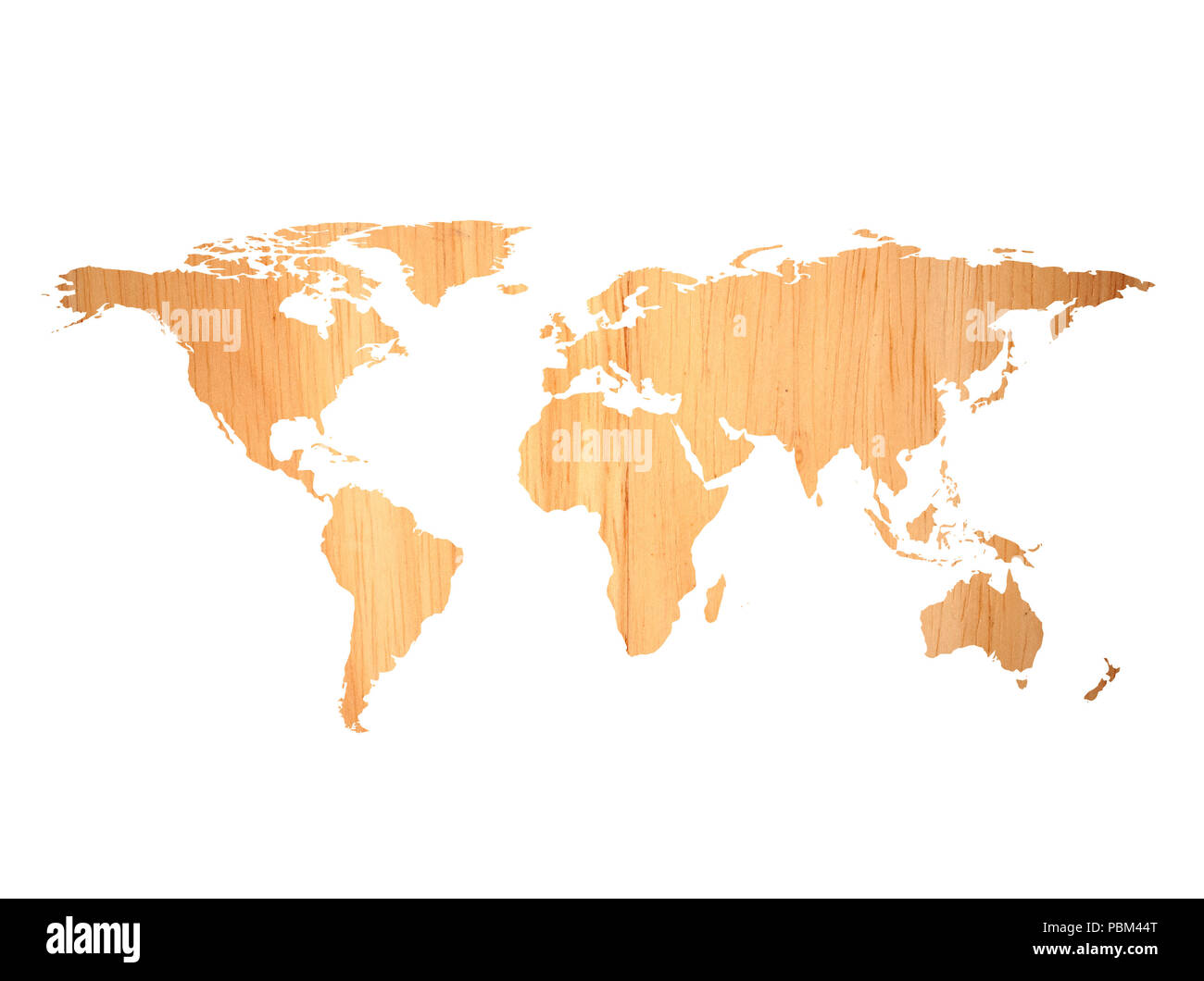 In legno mappa Mondo isolato su bianco backgroubd Foto Stock