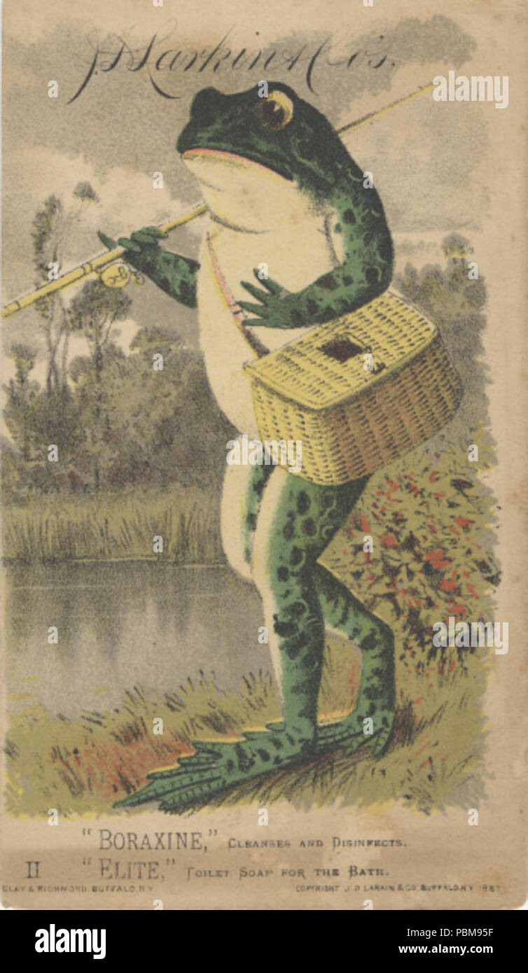 . Inglese: persistente URL: digital.lib.muohio.edu/u?/tradecards,2441 soggetto (TGM): rane, rospi; anfibi; Pesca; sapone domestico; Cosmetics & sapone; industria chimica; parole chiave: Elite Sapone da Toeletta Boraxine . circa 1887 818 J. D. Larkin e Co. (Produttori) (3092866229) Foto Stock