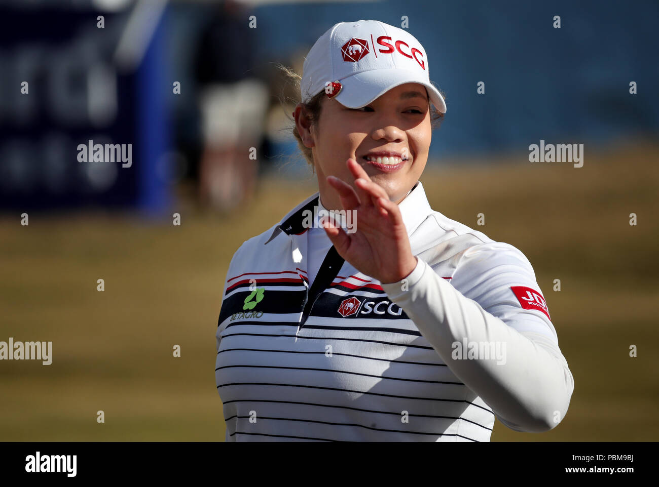 Ariya Jutanugarn in Thailandia il 18° giorno del terzo giorno dell'Aberdeen Standard Investments Ladies Scottish Open 2018 al Gullane Golf Club. STAMPA ASSOCIAZIONE Foto, Foto data: Sabato 28 luglio 2018. Il credito fotografico dovrebbe essere: Jane Barlow/PA Wire. Foto Stock