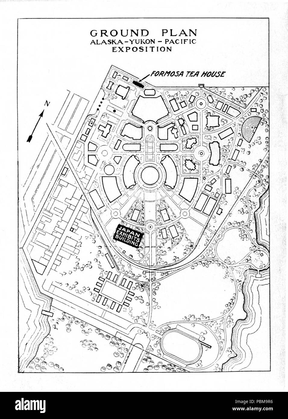 826 Giappone presenta edificio - Alaska-Yukon-Pacific Exposition, Seattle 1909 - coperchio posteriore mappa Foto Stock