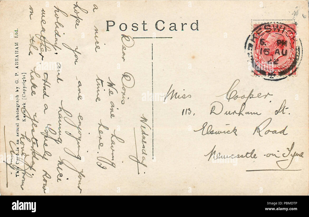 857 Keswick farà fede il timbro postale sulla cartolina in 1922 Foto Stock