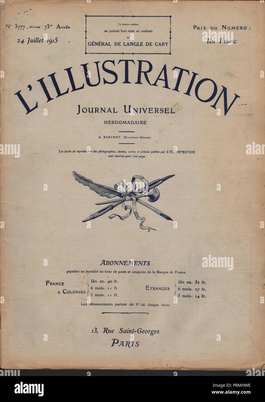 875 L'illustrazione n. 3777 24 Juillet 1915 coperchio anteriore Foto Stock