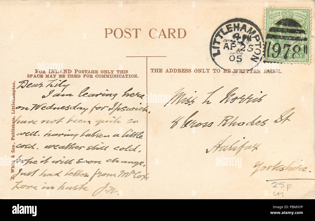 928 Littlehampton timbro postale su cartolina 1905 Foto Stock