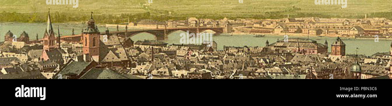 . Deutsch: St. Christoph, San Quintin, Theodor-Heuss-Brücke und Stadthalle, Magonza . tra il 1890 e il 1905 985 Mainz-Rheinbruecke+Stadthalle Foto Stock
