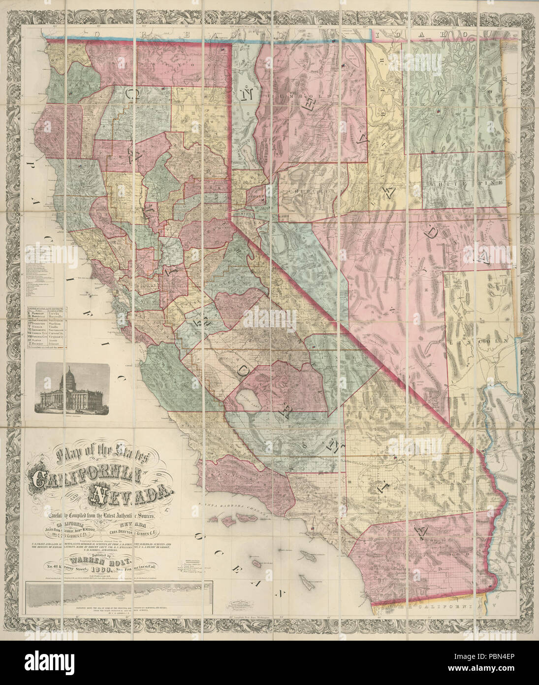 994 mappa degli Stati della California e del Nevada (NYPL b16807985-1952939) Foto Stock