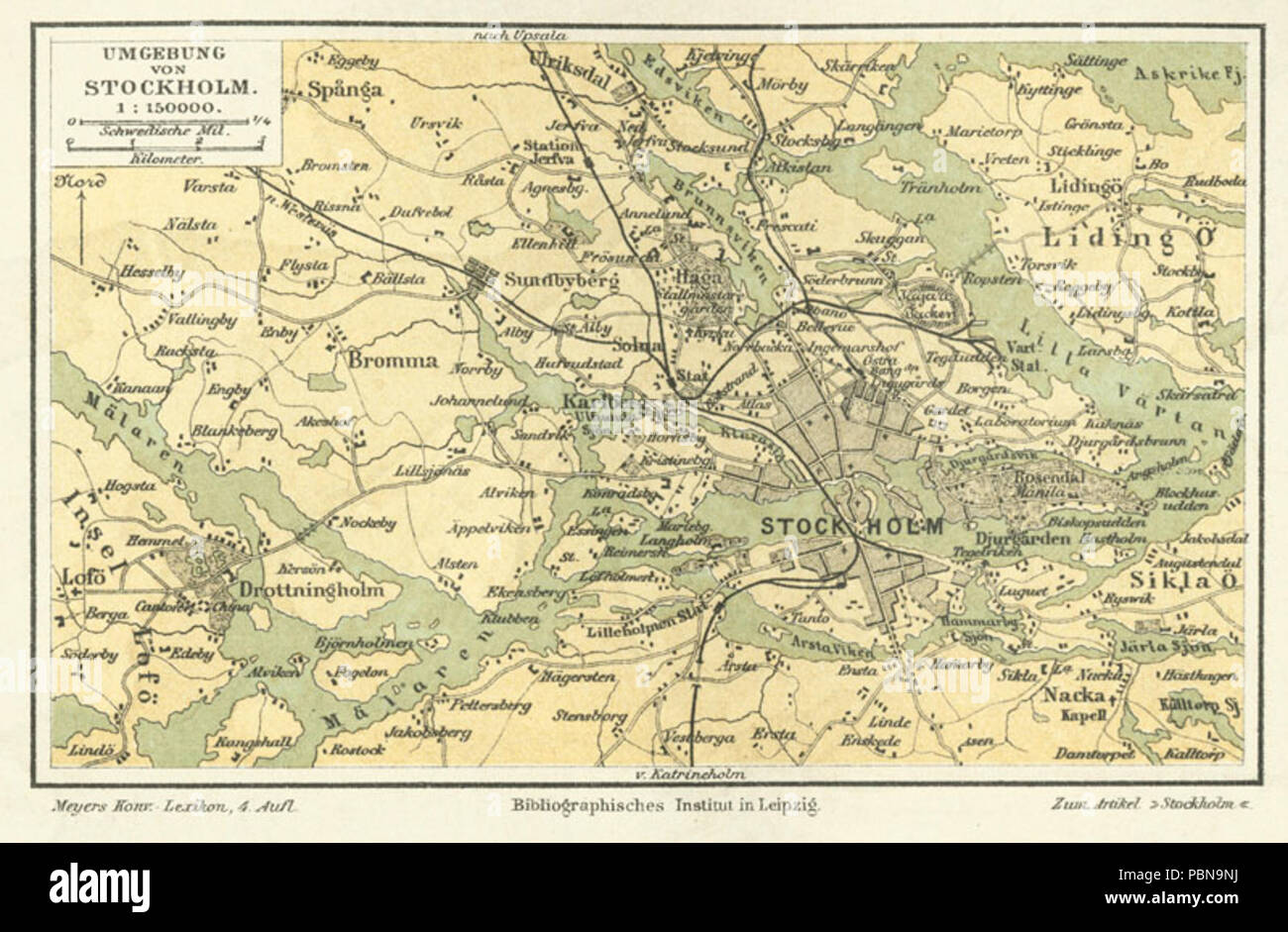 . Deutsch: Umgebung von Stoccolma 1 : 150000 . circa 1889 1028 Meyers b15 s0339a Foto Stock