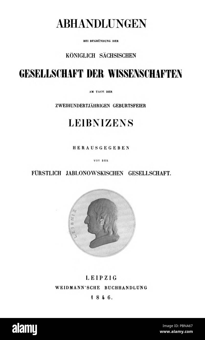 Abhandlungen bei Begründung der Königlich Sächsischen Gesellschaft der Wissenschaften 1846 Titel. Foto Stock