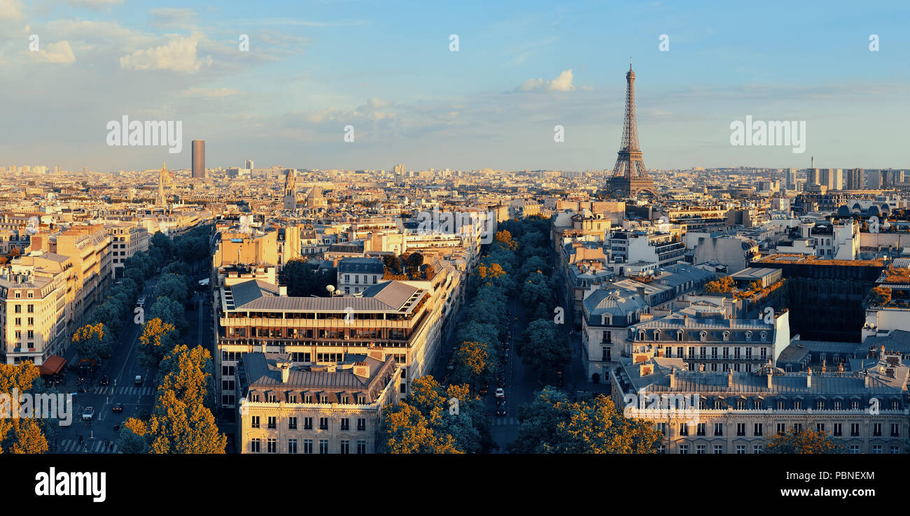 Parigi vista sul tetto skyline e Torre Eiffel panorama in Francia. Foto Stock