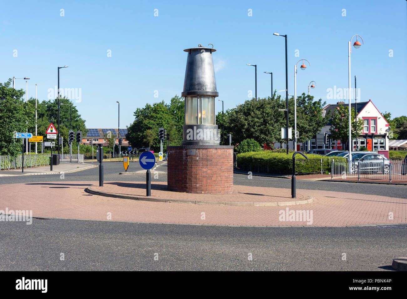 Minatore della lampada rotonda Stadium Way, ovili, Sunderland, Tyne and Wear, England, Regno Unito Foto Stock