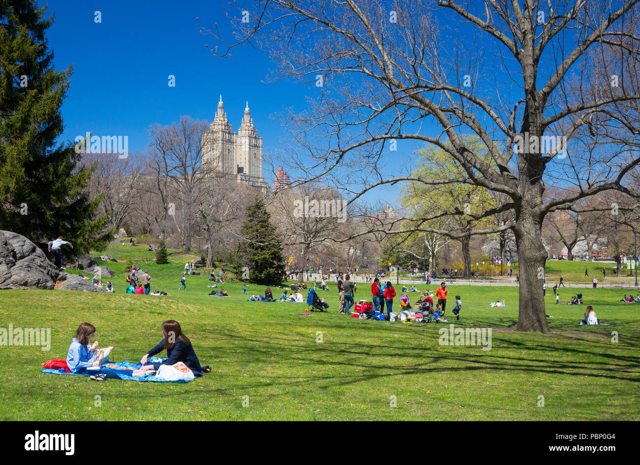 Relax nel Central Park di New York, Stati Uniti d'America Foto Stock