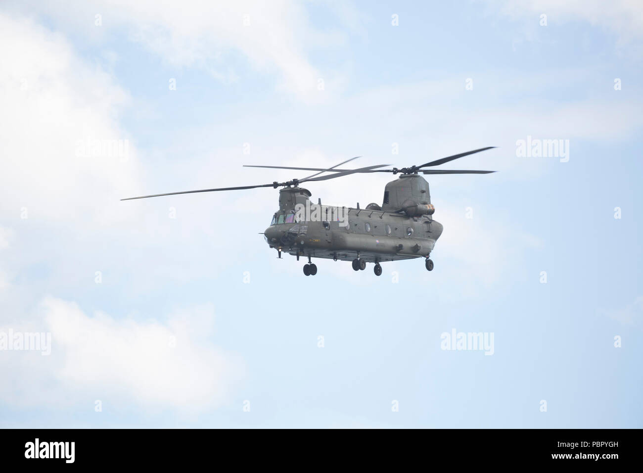 Sunderland, Regno Unito, 28 luglio 2018. Un Boeing CH-47 elicottero volando a Sunderland Airshow internazionale a Sunderland, Inghilterra. L'elicottero è gestito dalla Royal Air Force. Credito: Stuart Forster/Alamy Live News Foto Stock