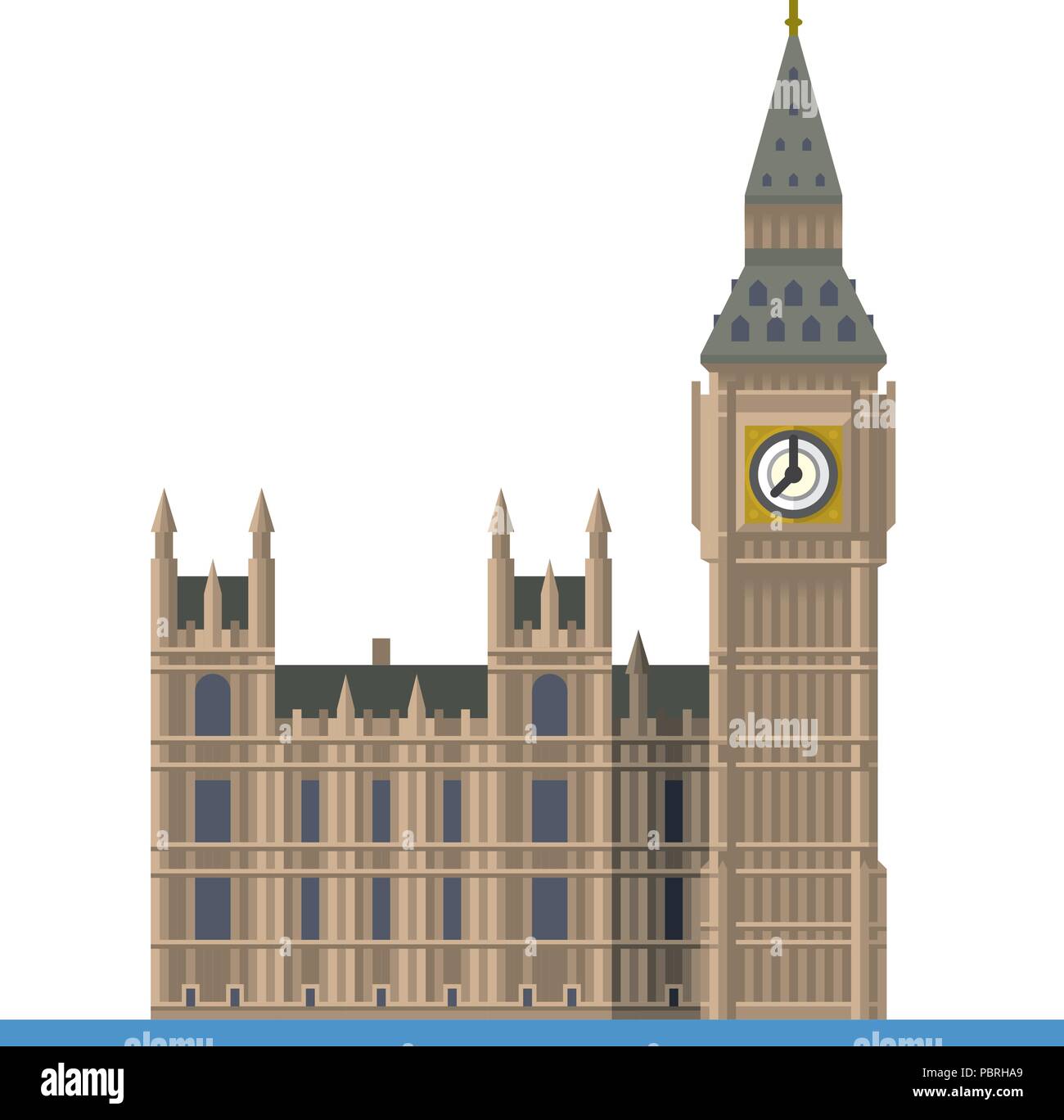 Design piatto vettore isolato icona del Big Ben e la torre di Elizabeth presso il Palazzo di Westminster, Londra, Inghilterra Illustrazione Vettoriale