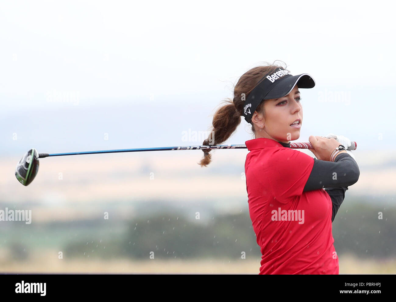 England's Georgia Hall sul primo tee durante il quarto giorno dell'Aberdeen Standard Investments 2018 Ladies Scottish Open al Gullane Golf Club. STAMPA ASSOCIAZIONE Foto, Foto data: Domenica 29 luglio 2018. Il credito fotografico dovrebbe essere: Jane Barlow/PA Wire. Foto Stock
