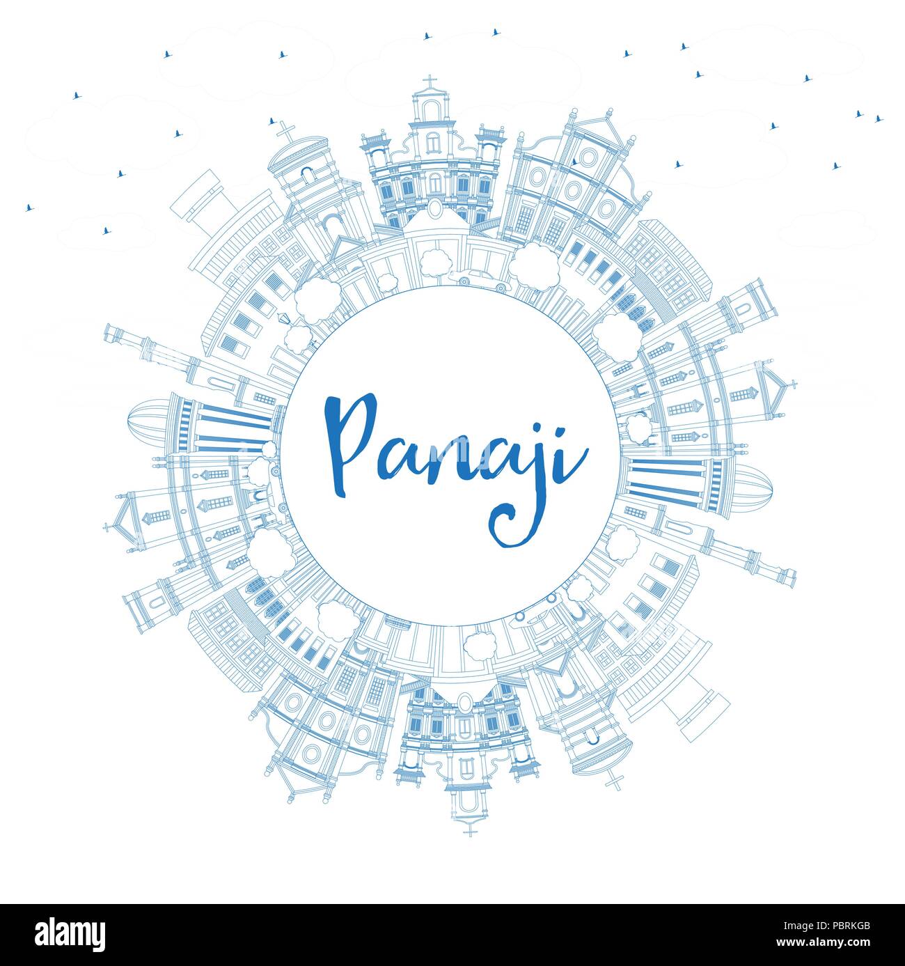 Delineare Panaji India skyline della città con edifici blu e copia di spazio. Illustrazione Vettoriale. Viaggi di affari e turismo Concept Illustrazione Vettoriale