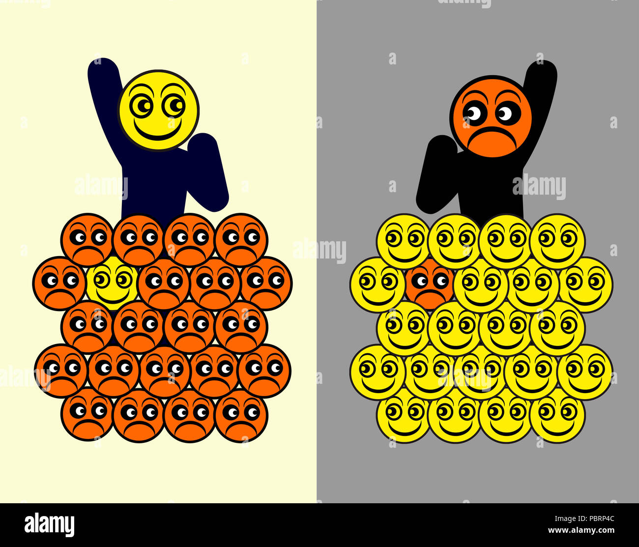 Ottimista persona vede possibilità rispetto ad un pessimista uno che vede i problemi Foto Stock