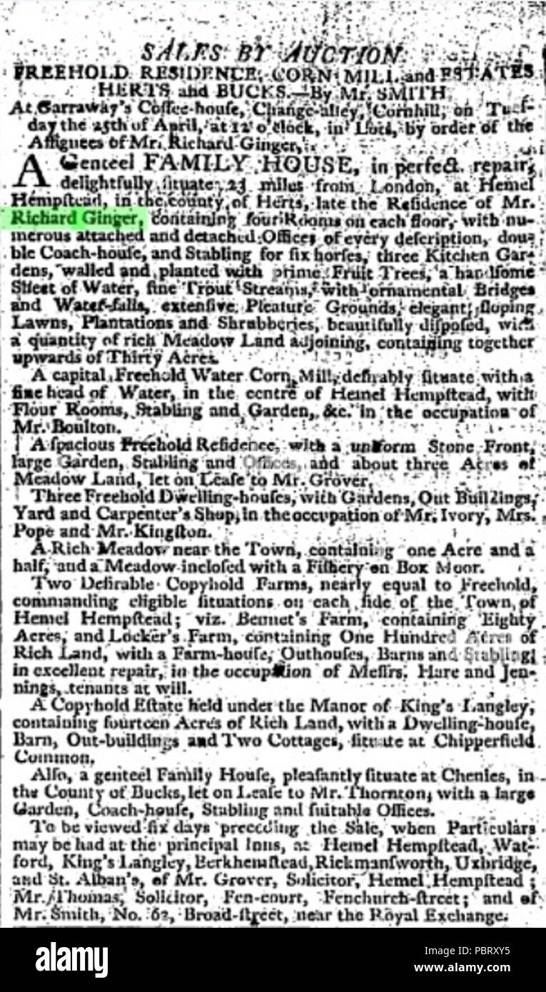 Annuncio per il Bury 1797. Foto Stock