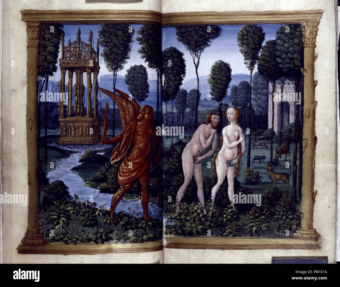 Adam et Ève chassés du paradis - Heures - NYPL Spencer 6. Foto Stock