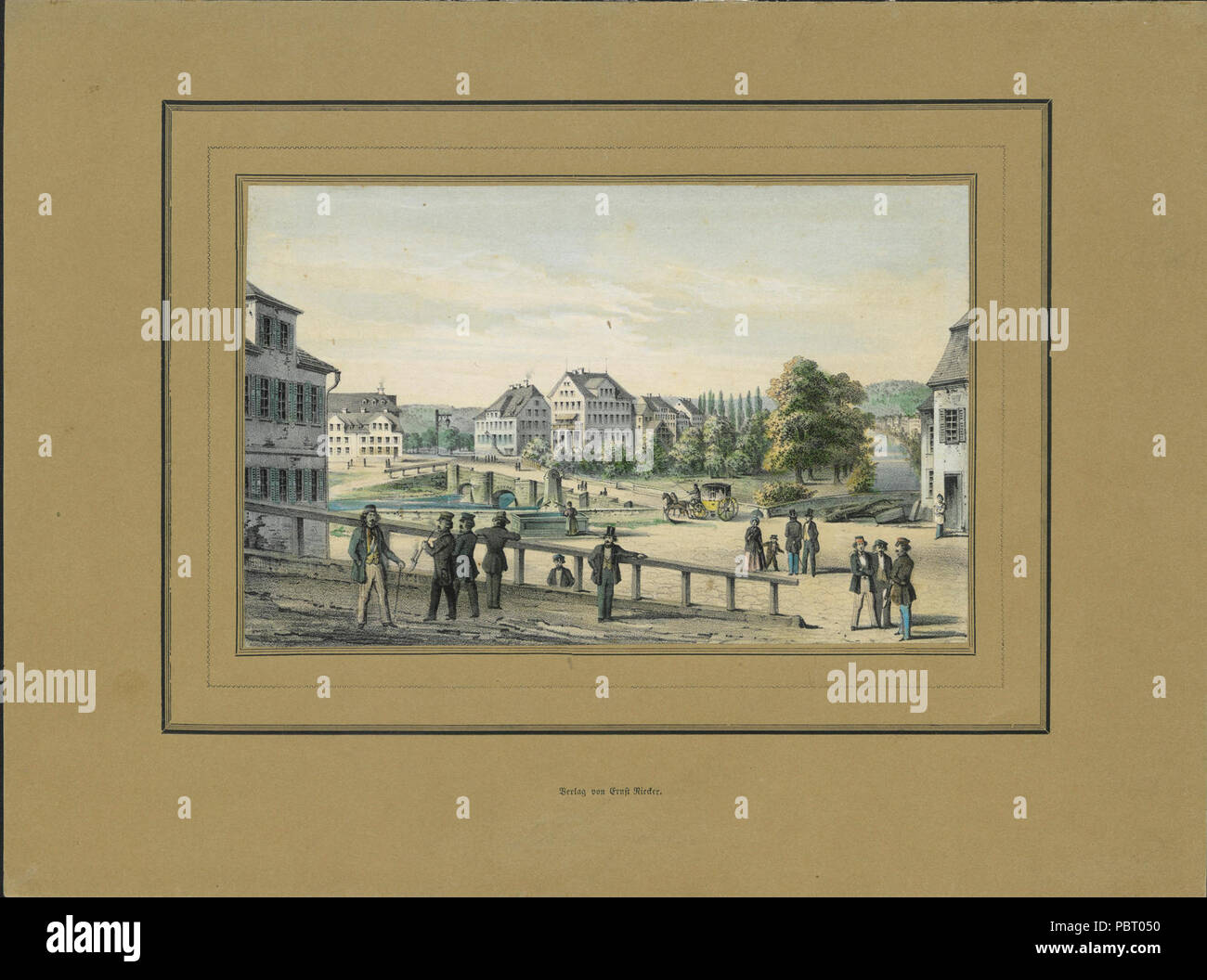 Adam Gatternicht - Blick auf die Brücke und die Neckarvorstadt kolLithographie ca1855. Foto Stock