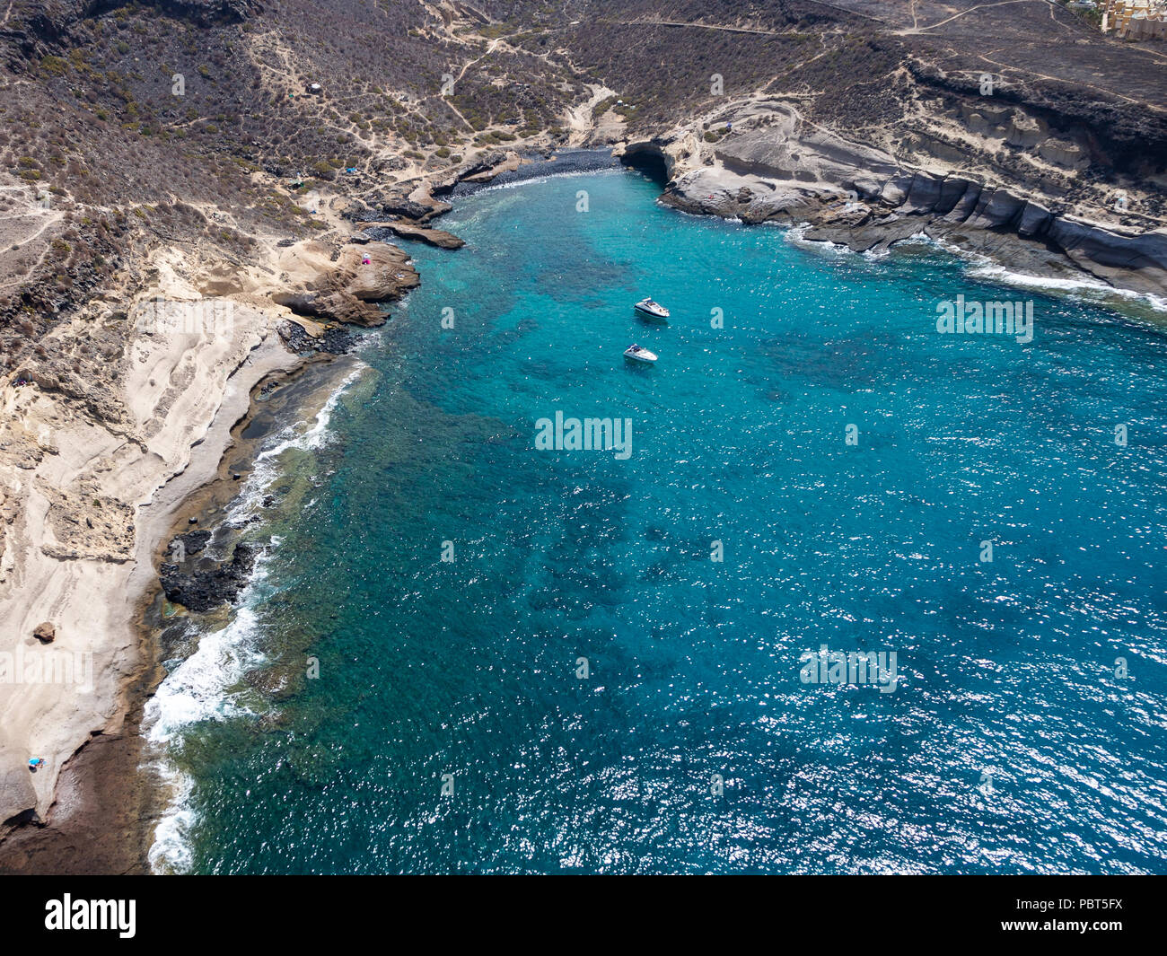 Vista aerea del lato sud dell'isola di Tenerife, inclusa Playa de las Americas Foto Stock