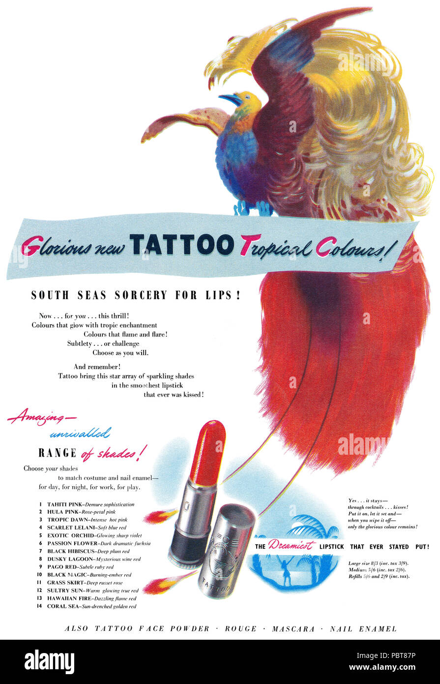 1948 British pubblicità per Tattoo rossetto. Foto Stock