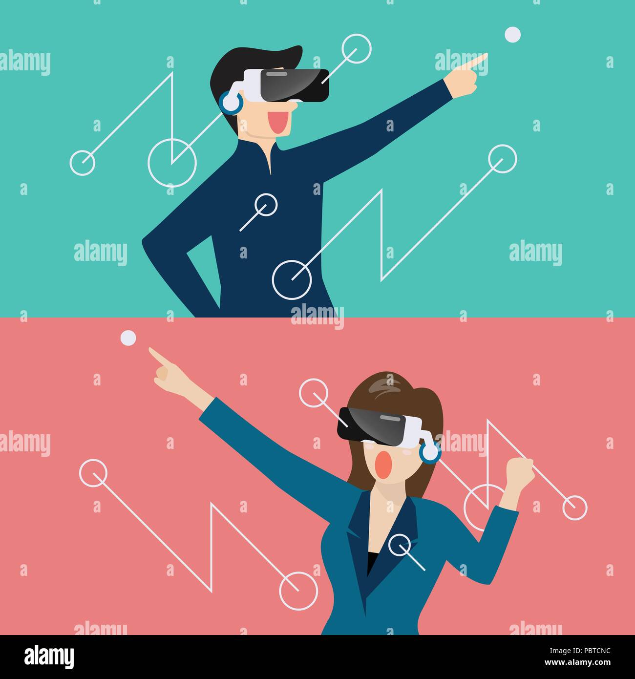 Uomo che indossa la realtà virtuale auricolare. Illustrazione Vettoriale Illustrazione Vettoriale