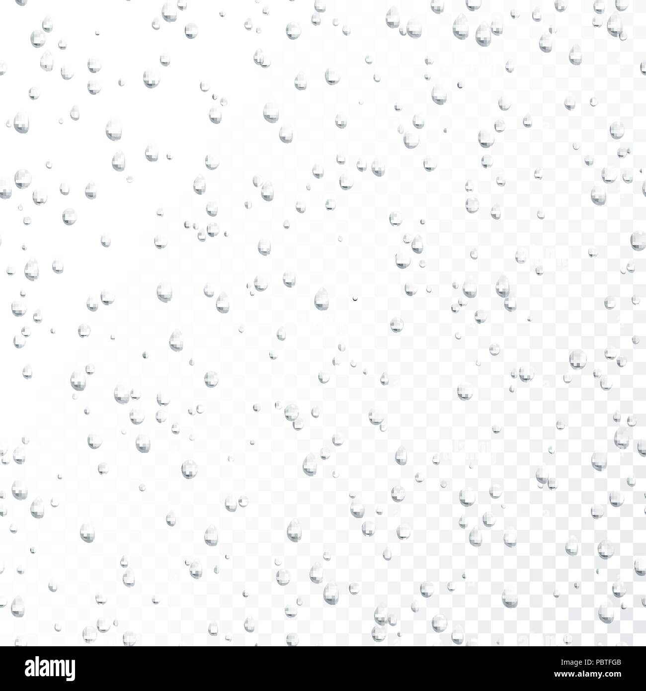 Gocce seamless pattern. Gocce di acqua su sfondo trasparente. Gocce di pioggia. Bolle di realistici su sfondo trasparente. Illustrazione Vettoriale Illustrazione Vettoriale