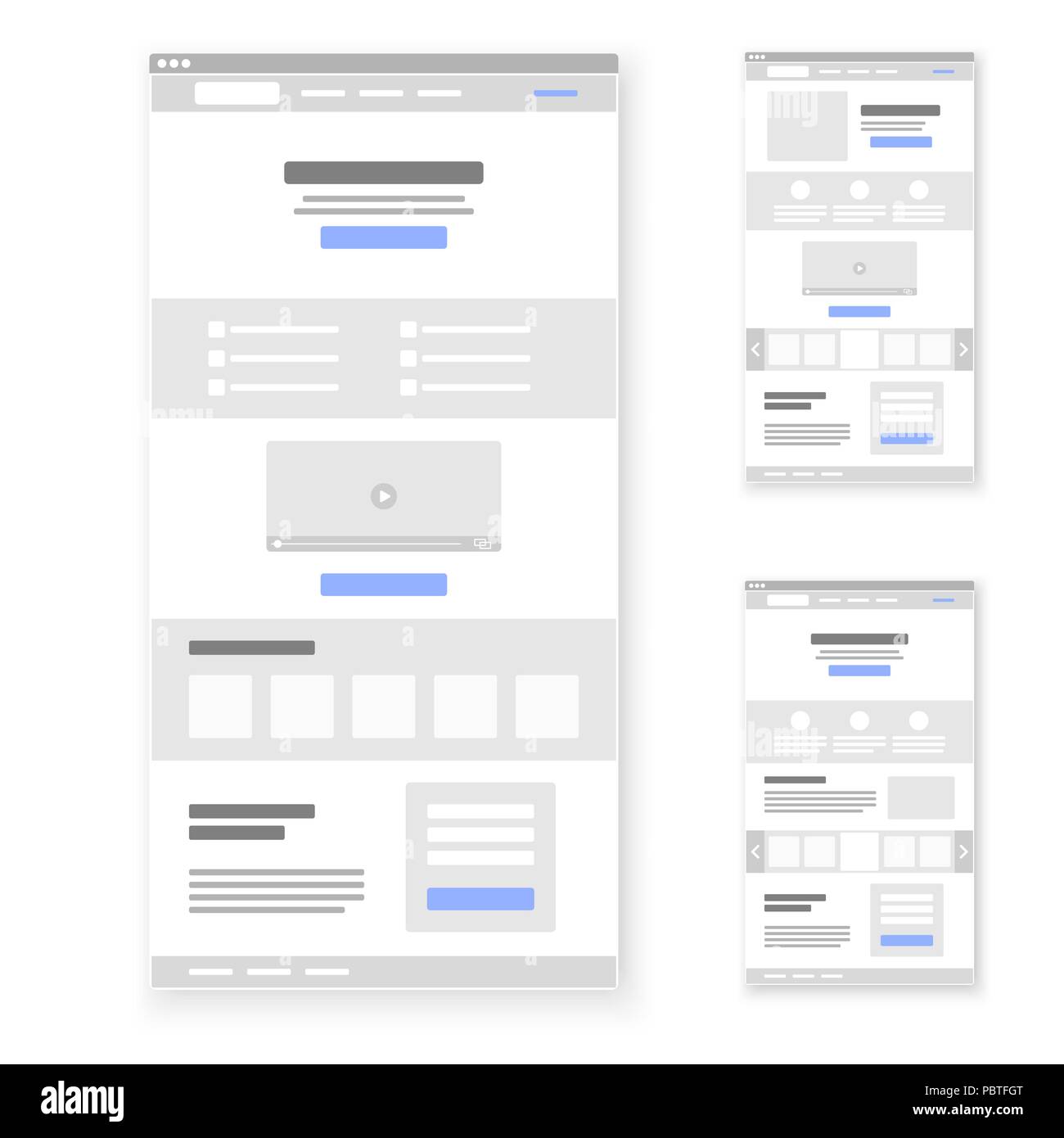 Landing page sito web interfaccia wireframe insieme di modelli. Illustrazione Vettoriale Illustrazione Vettoriale