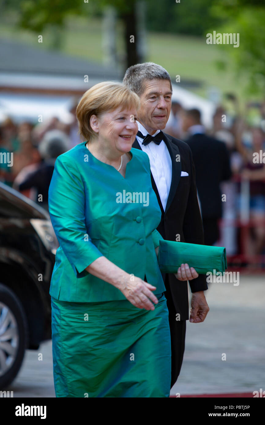 Angela Merkel (Bundeskanzlerin) mit Ehemann Joachim Sauer Foto Stock