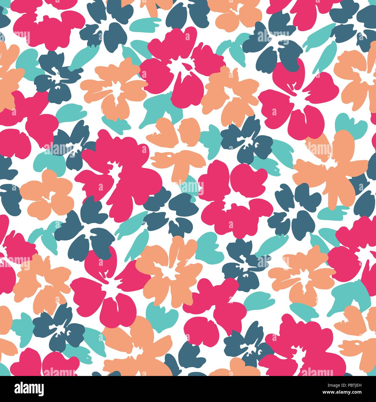 Bold graphic su larga scala vettore floreali seamless pattern. Semplicistico oversized disegnati a mano fioriture colorate su sfondo bianco. Fiori stilizzati Illustrazione Vettoriale