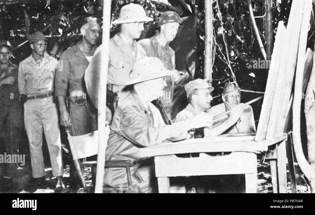 Admiral Halsey Il Mag. Gen. Beightler e il Mag. Gen. Geiger su Bougainville. Foto Stock