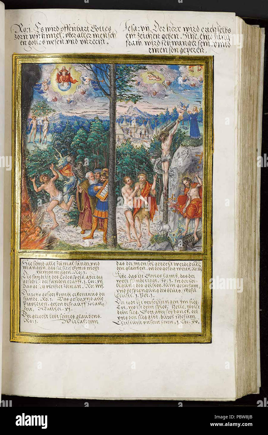 146 Cranachbibel Gesetz und Gnade Foto Stock