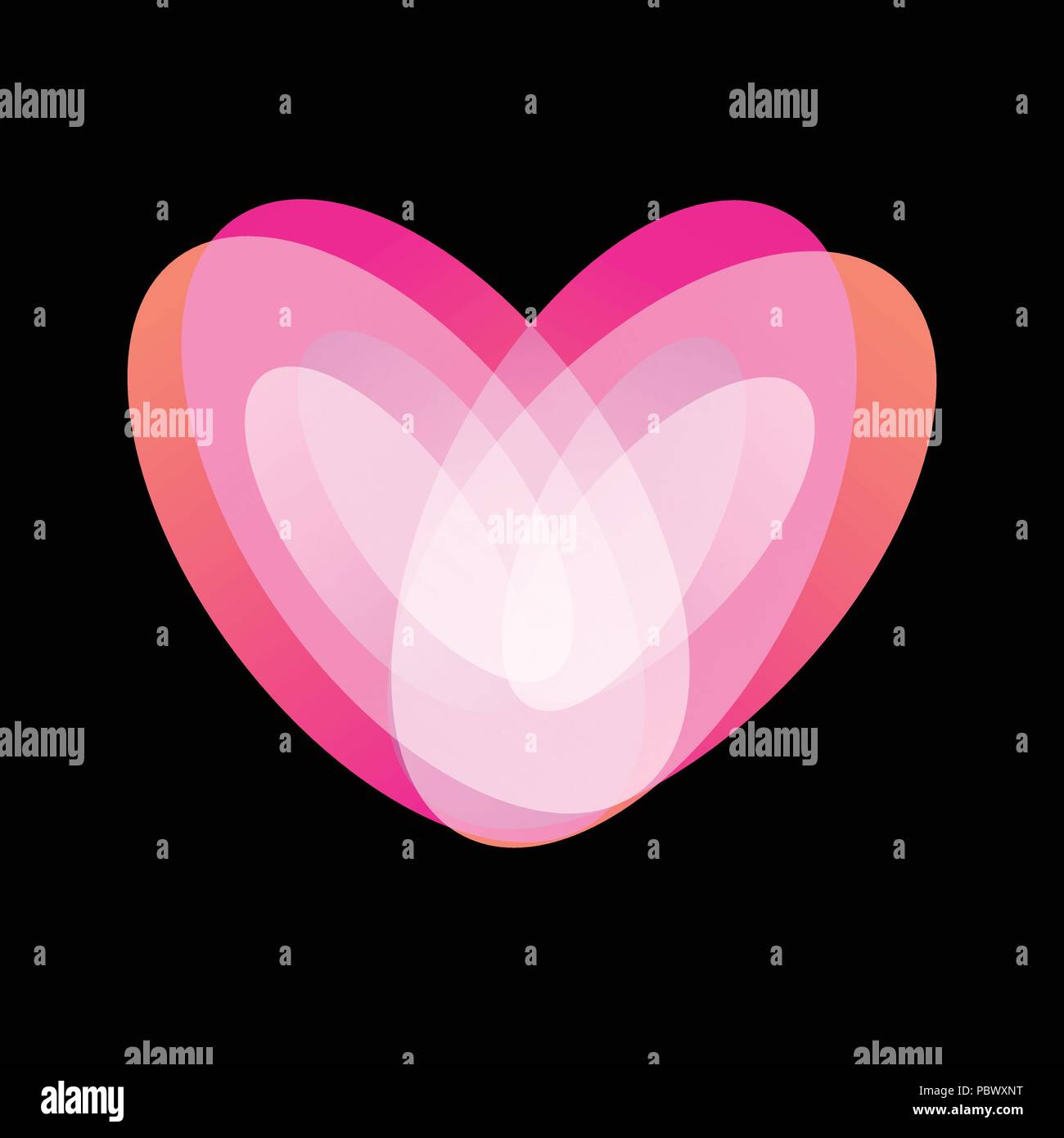 Cuore rosa, tenero amore adolescenziale simbolo. Happy Valentines Day abstract vector logo su sfondo nero. Illustrazione Vettoriale