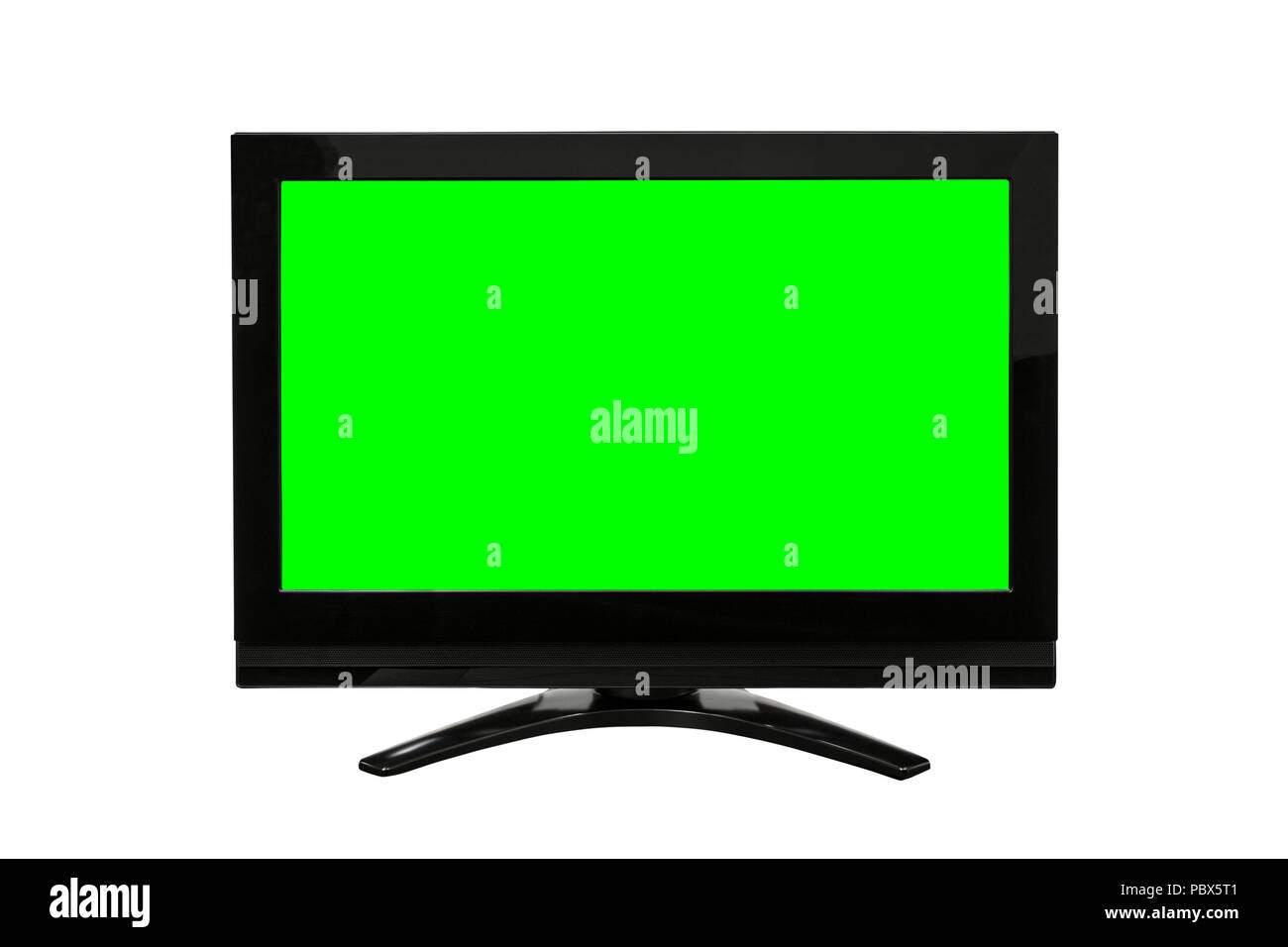 Televisore moderno isolato su bianco con chroma key green screen. Foto Stock