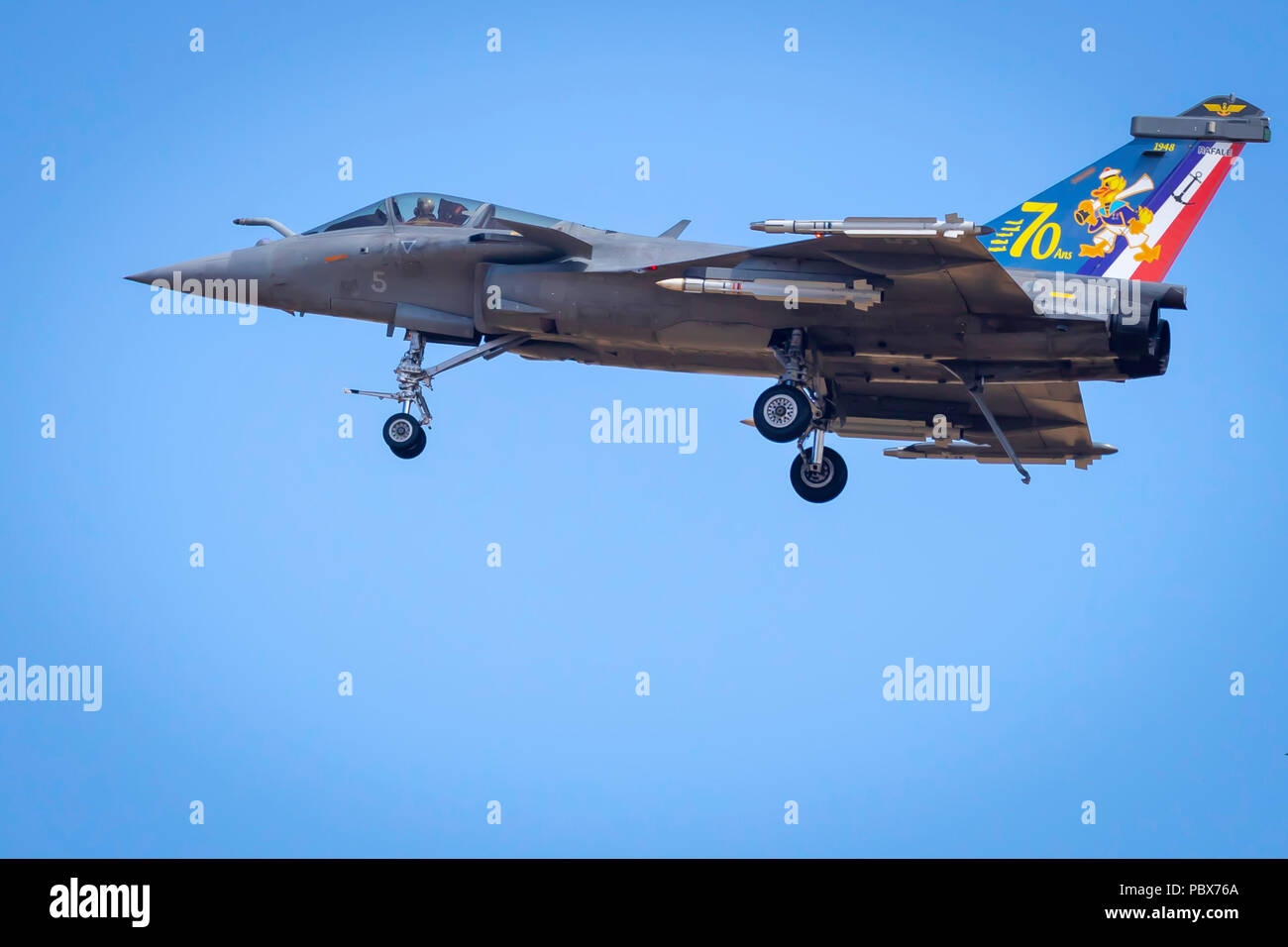 Fairford, Gloucestershire, Regno Unito - Luglio 14th, 2018: Dassault Rafale Visualizza a Fairford International Air Tattoo 2018 Foto Stock