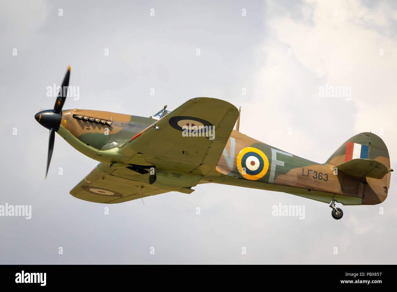 Fairford, Gloucestershire, Regno Unito - Luglio 14th, 2018: : un Hawker Hurricane suona presso il Royal International Air Tattoo 2018 Foto Stock