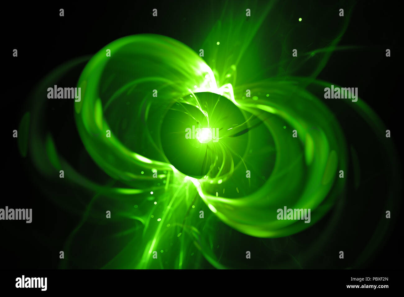 Incandescente verde la filatura stella di neutroni, generato dal computer sfondo astratto, rendering 3D Foto Stock
