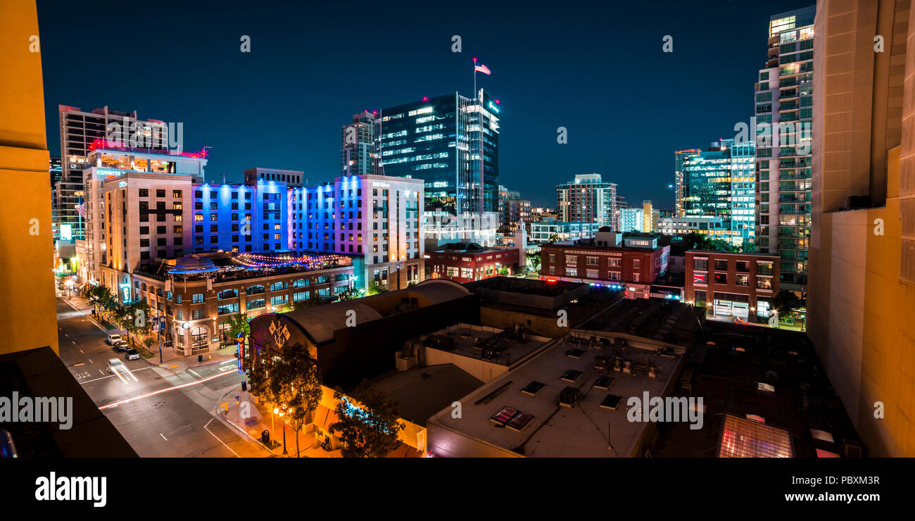 San Diego skyline del centro, cityscape, San Diego, California, Stati Uniti d'America di notte Foto Stock