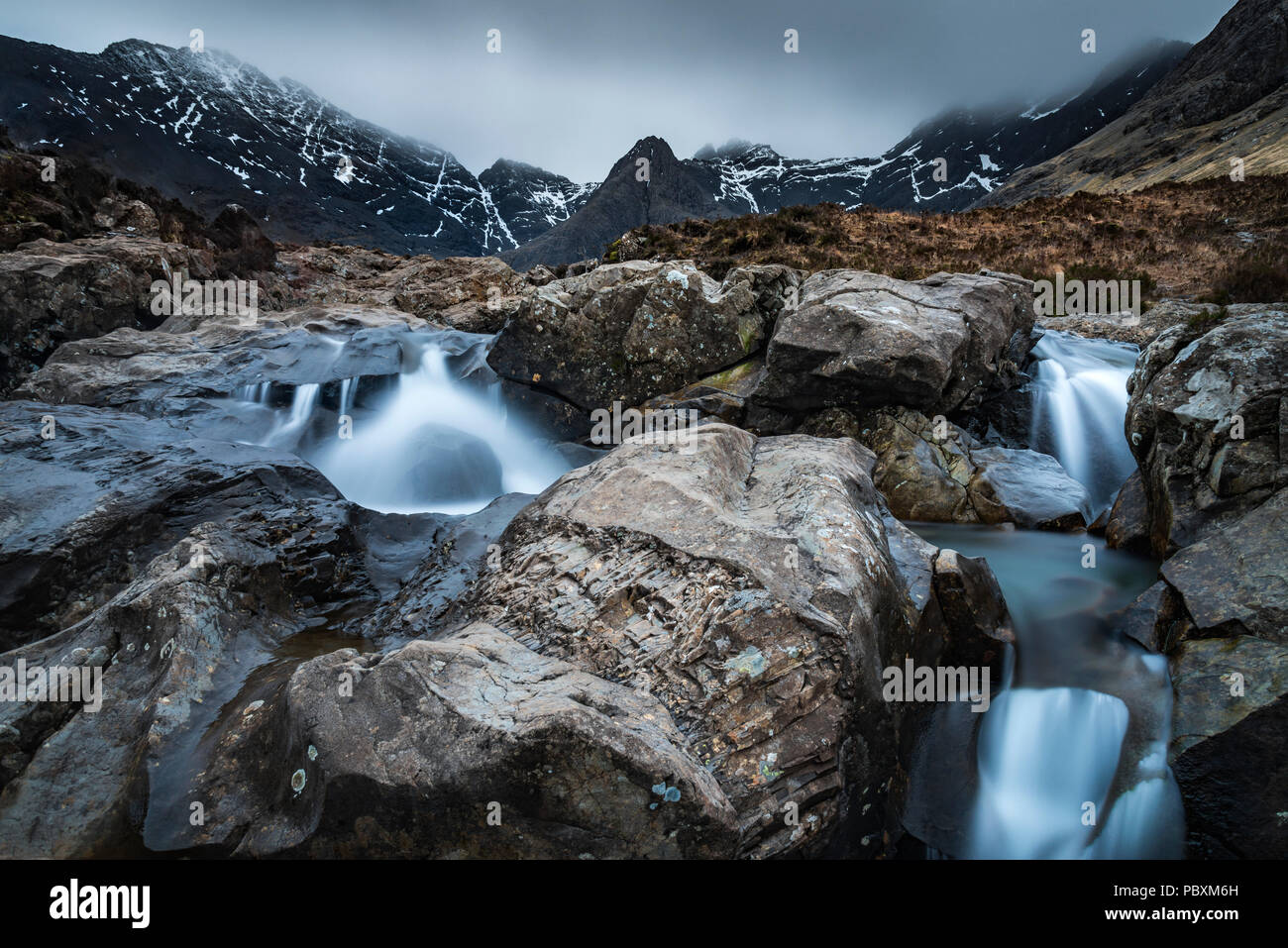 Pool di fata cascata, Isola di Skye in Scozia, Regno Unito, Europa Foto Stock