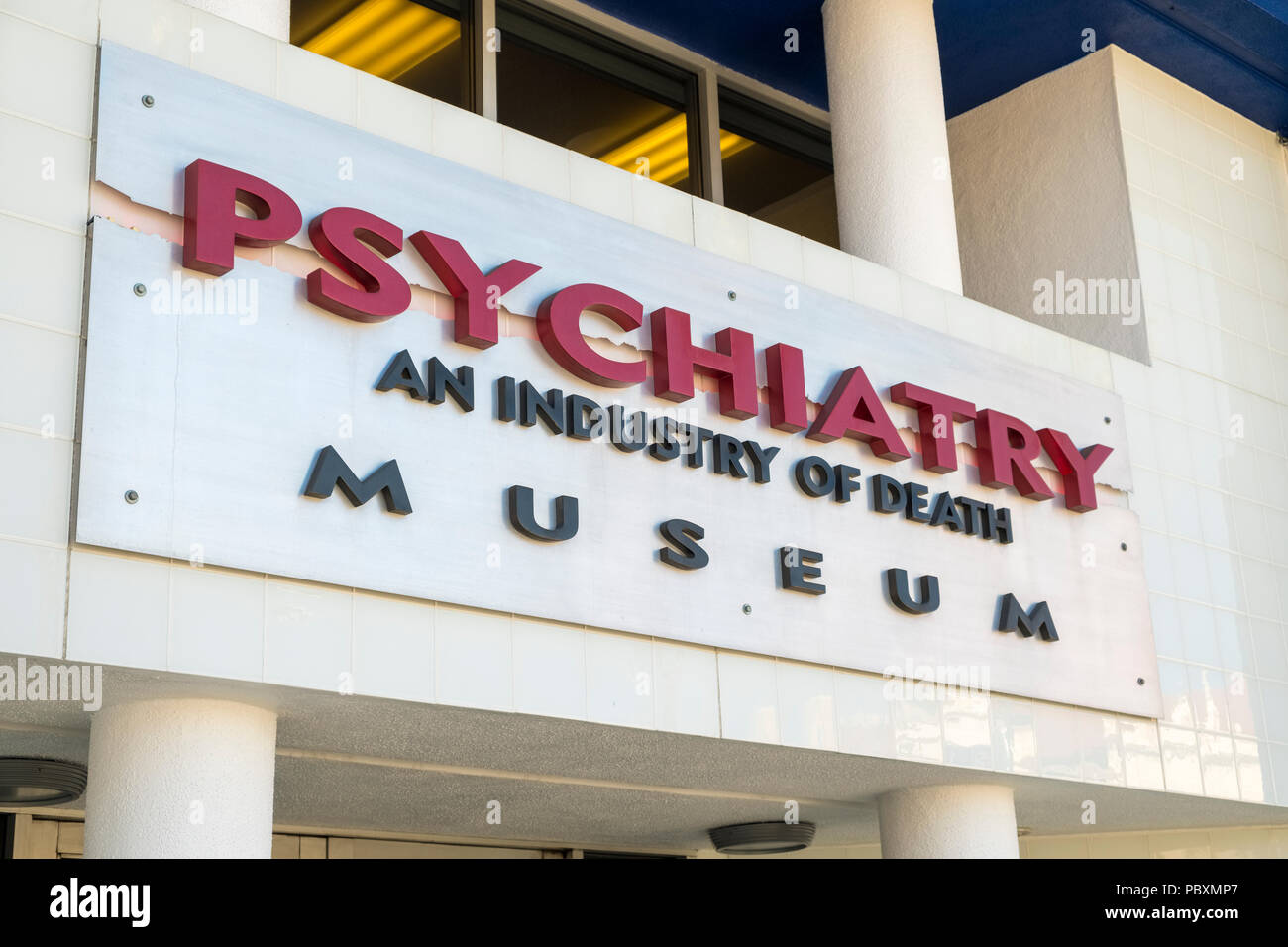 La psichiatria una industria di morte museum, Hollywood, Los Angeles, la California, CA, Stati Uniti d'America, segno del logo Foto Stock