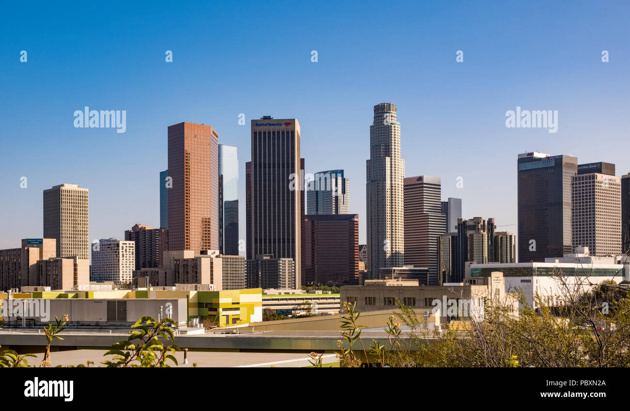 LA Skyline, città di Los Angeles, California, CA, Stati Uniti - 2018 Foto Stock