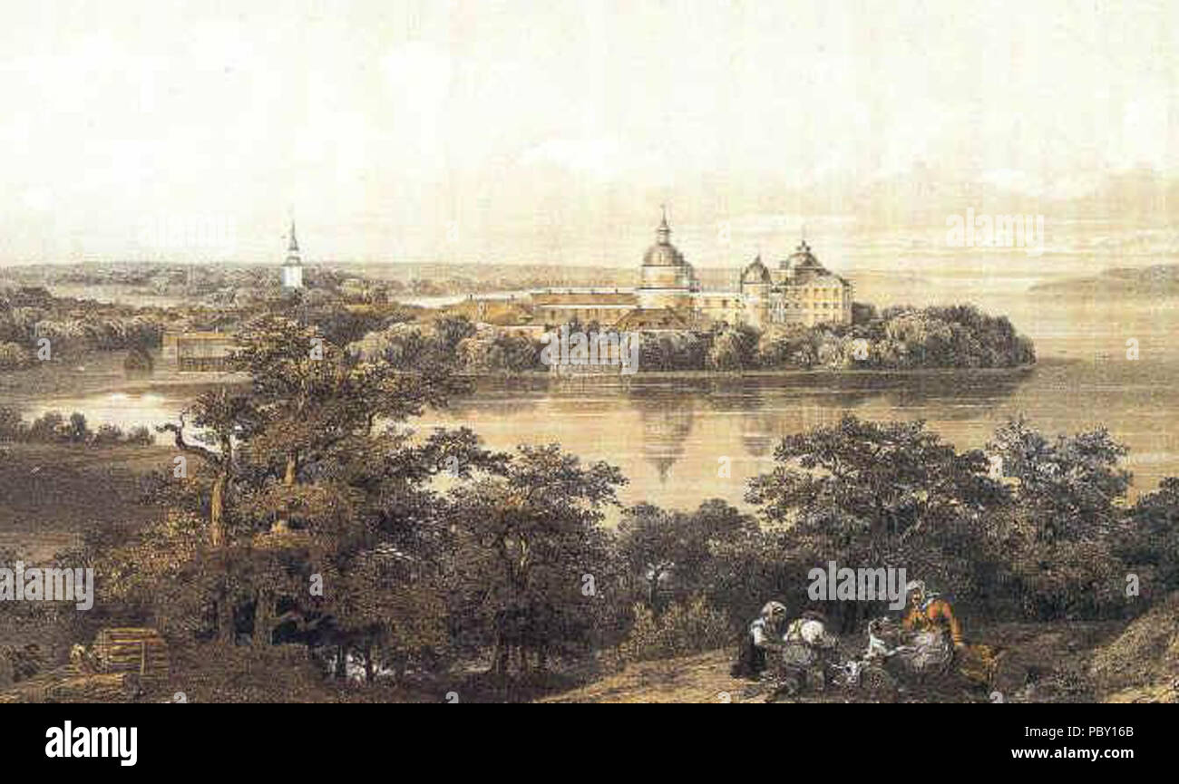 255 Gripsholms slott, litografi av Carl Johan Billmark (1850) Foto Stock