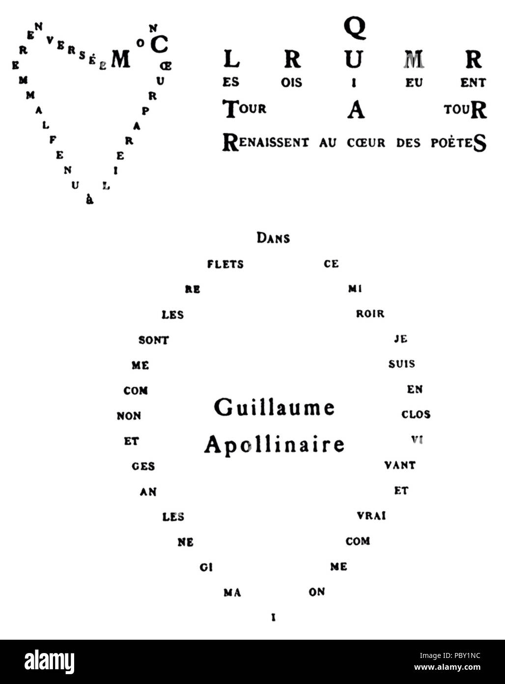257 Guillaume Apollinaire Calligramme Coeur, couronne et miroir Foto stock Alamy